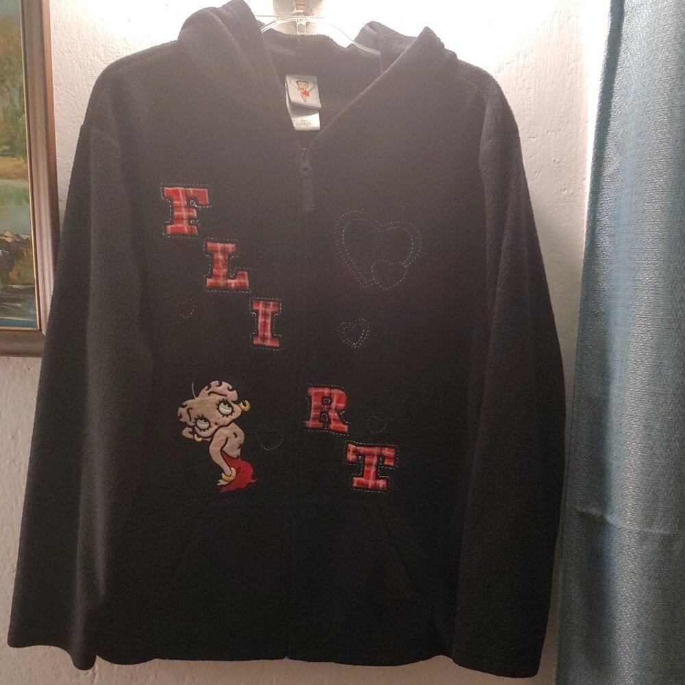 Betty Boop flirt fleece zip up hoodie XL in black